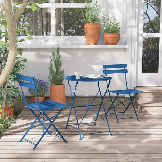 Premium Frame Patio Bistro Set, Folding Outdoor Patio Furniture Sets, 3 Piece Patio Set of Folding Patio Table and Chairs, Peacock Blue-1