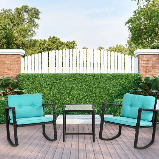 Outdoor Rattan Rockers with Glass Table-0