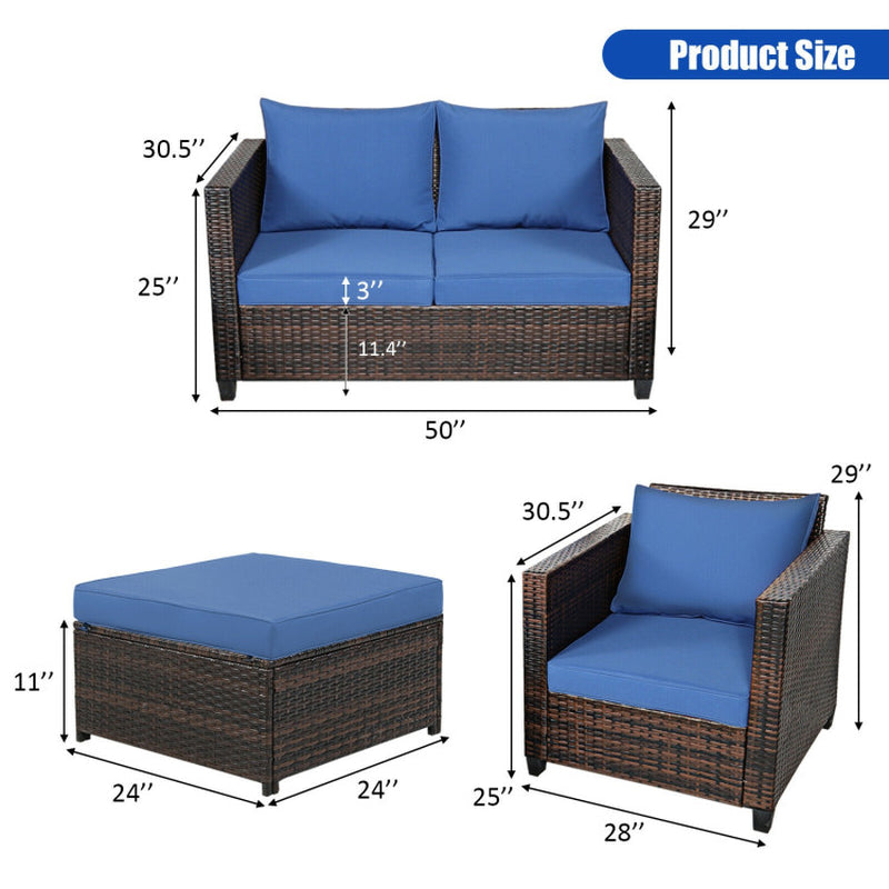 5 Pieces Patio Rattan Furniture Set with Removable Cushions-3