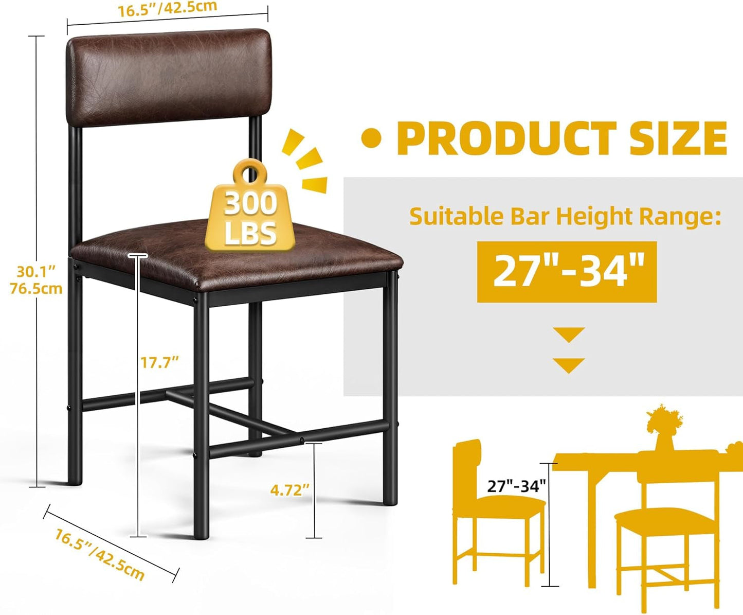 Dining Room Chairs Set of 4 Brown Upholstered Dining Chairs Modern Kitchen Chairs Faux Leather Restaurant Chairs with Metal Legs for Living Room Kitchen and Dining Room, 4 Pack-2