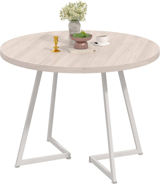 35" round Dining Table for 4, Wood-Grain Tabletop & Heavy-Duty Steel Frame, for Kitchen, Living Room, Easy Assembly, Natural Wood-0