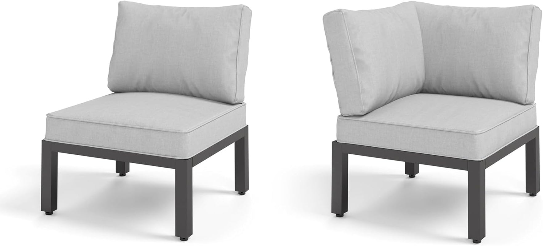 Outdoor Patio Furniture Set, Metal Sectional Sofa Set Patio Conversation Set with Cushions-2 X Single Sofa-0