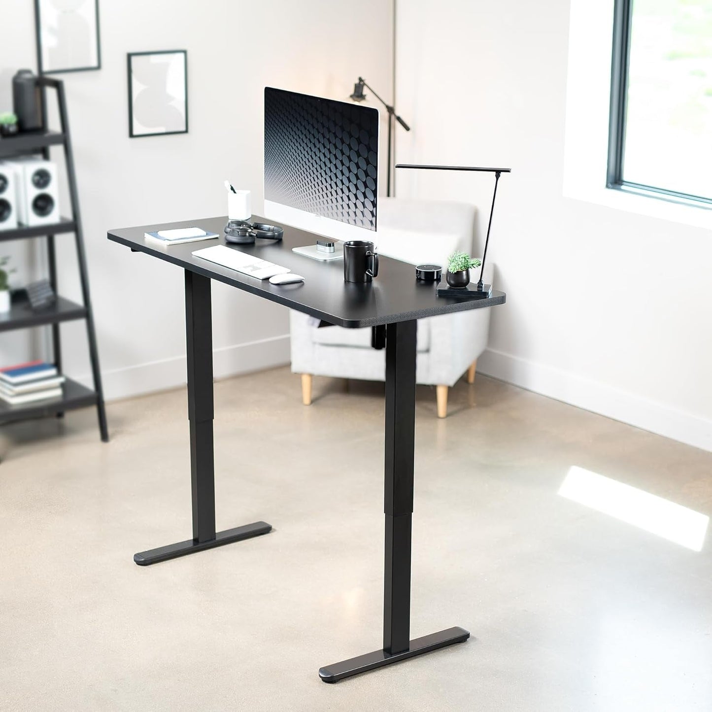 60-Inch Electric Height Adjustable 60 X 24 Inch Stand up Desk, Black Solid One-Piece Table Top, Black Frame, Home & Office Furniture Sets, B0 Series, DESK-KIT-B06B-1