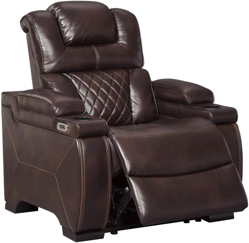 Warnerton Faux Leather Power Recliner with Adjustable Headrest, Brown-3