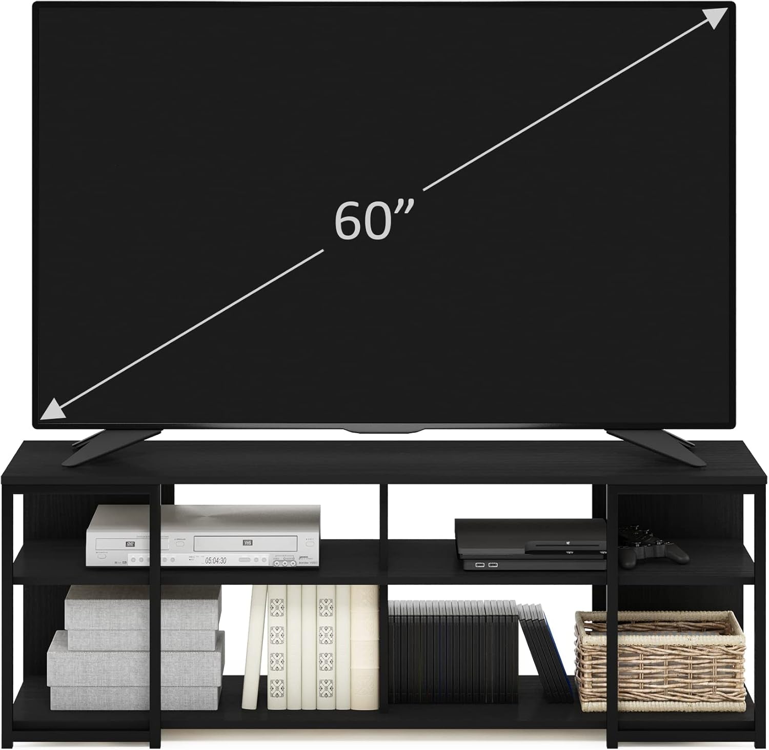Furniture Entertainment Center Stand with Metal Frame Support for Tvs up to 65 Inch, 65-Inch, Americano/Black-3