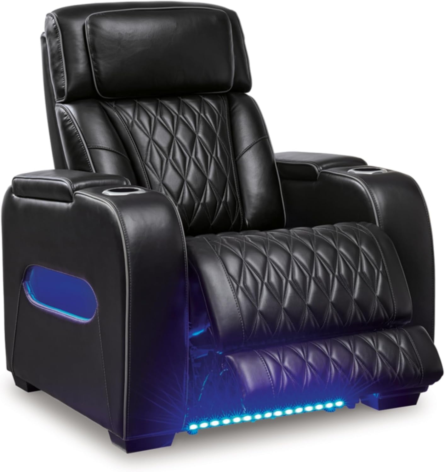Boyington Contemporary Leather Match Power Recliner with Adjustable Headrest, Cup Holders, USB Port and Air Massage System, Black-2