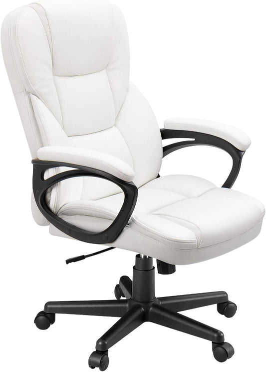 Office Executive Chair High Back Adjustable Managerial Home Desk Chair,Swivel Computer PU Leather Chair with Lumbar Support (White)-0
