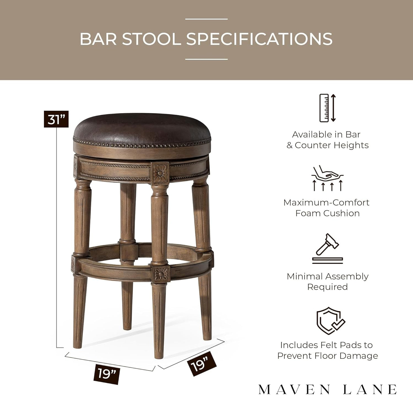 Pullman 31 Inch Tall Bar Height Upholstered Backless Barstool in Walnut Finish with Marksman Saddle Vegan Leather Cushion Seat, Set of 2-1