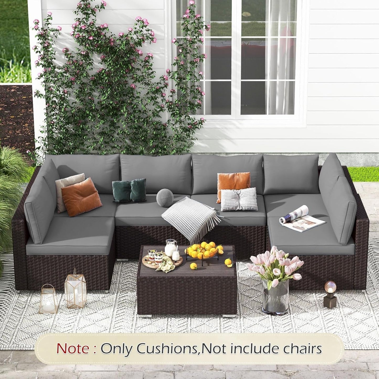 Outdoor Replacement Cushions for Patio Furniture,Water-Repellent Sofa Cushion for 6-Seat Rattan Wicker Sectional Patio Conversation Sets,14-Piece Cushions Set for Outdoor Couch-Gray-1