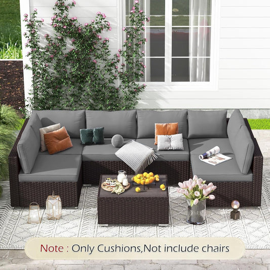 Outdoor Replacement Cushions for Patio Furniture,Water-Repellent Sofa Cushion for 6-Seat Rattan Wicker Sectional Patio Conversation Sets,14-Piece Cushions Set for Outdoor Couch-Gray-1