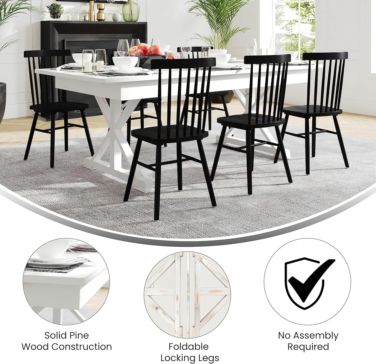 Elora Folding Farmhouse Dining Room Table with Crisscross Legs, Commercial Grade Rectangular Solid Pine Farm Table for 8, 7' X 40", Antique White-3