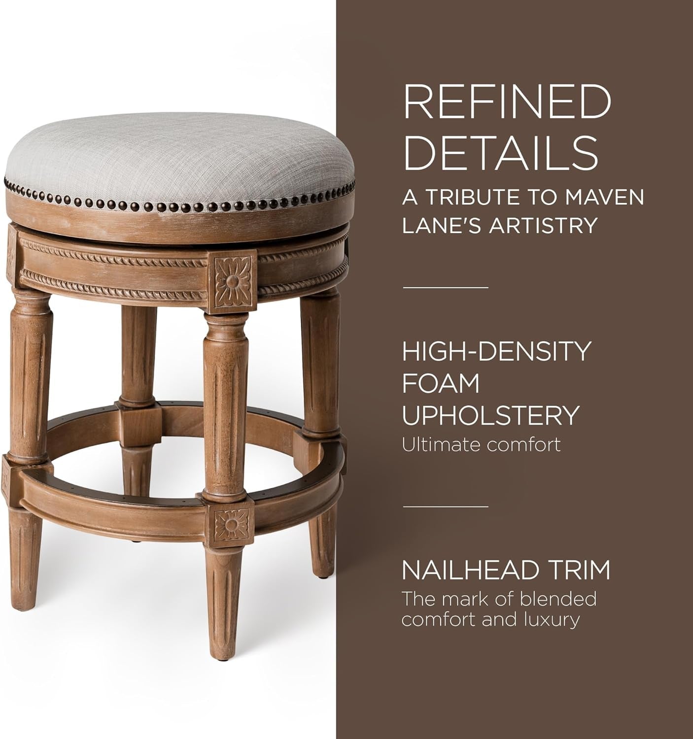 Pullman 26 Inch Tall Backless Weathered Oak Finish Counter Height Upholstered Barstool with Sand Color Fabric Cushion Seat-4