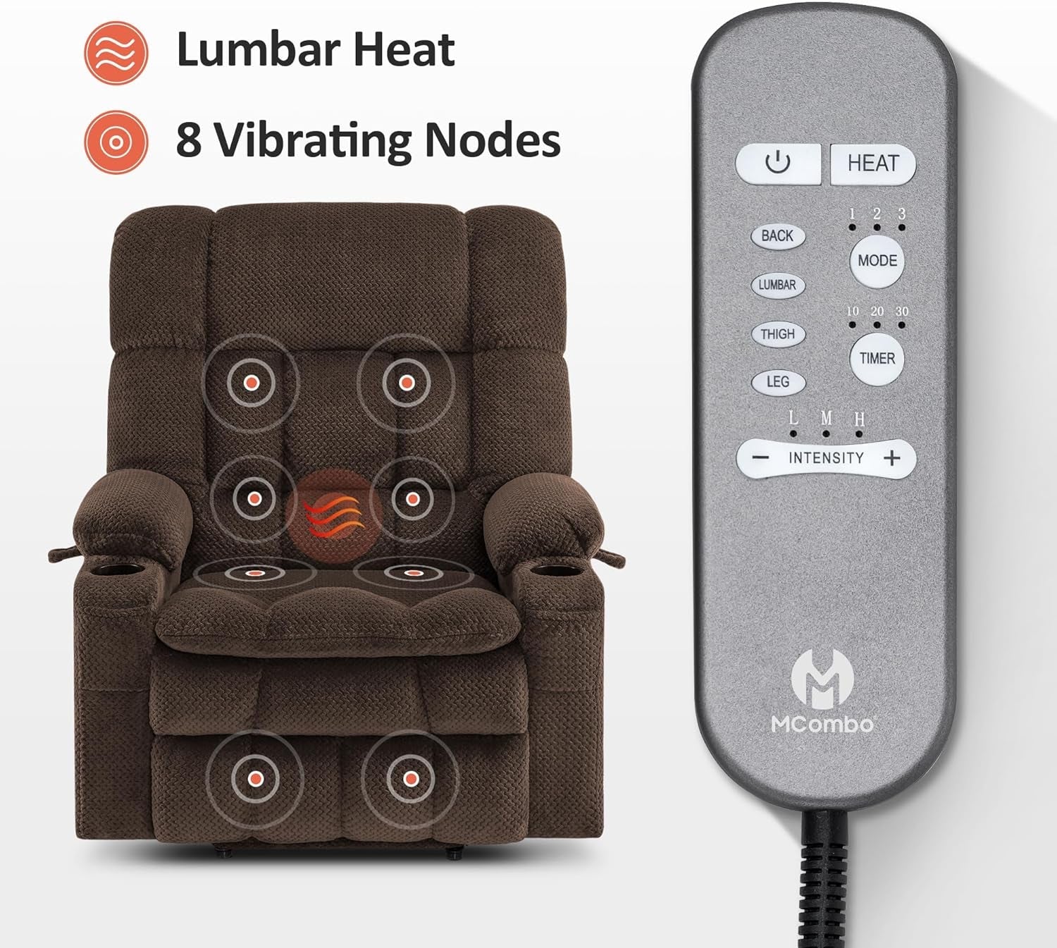Large Dual Motor Power Lift Recliner Chair Sofa with Massage and Heat for Big Elderly People, Infinite Position, USB Ports, Fabric R7891 (Large-Wide, Coffee)-4