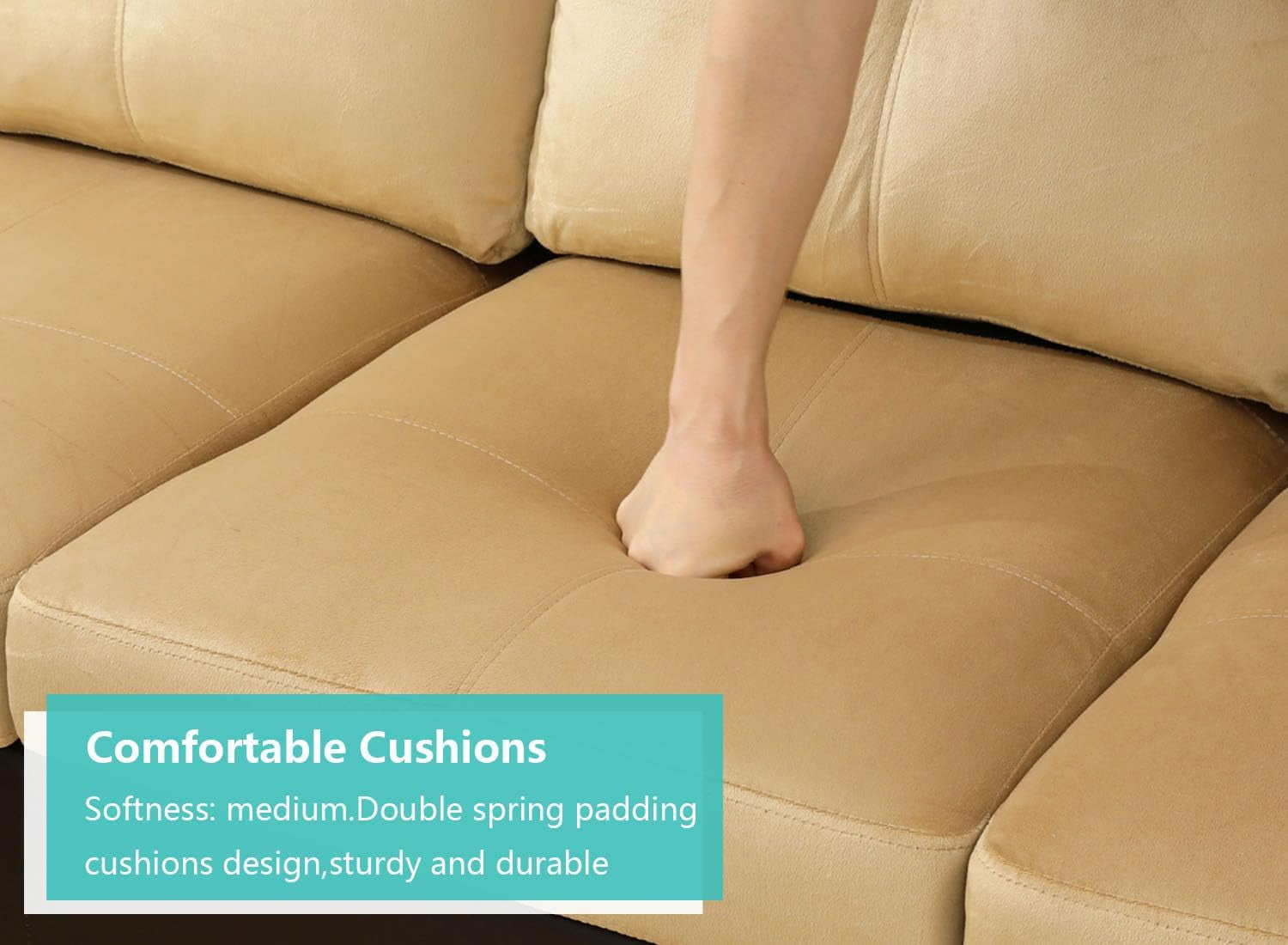 Beige Sectional Couch for Living Room Set, 105 Inch Sectional Sofa L Shaped Couch with Storage Ottoman/Microfiber Fabric/Facing Right Chaise-4