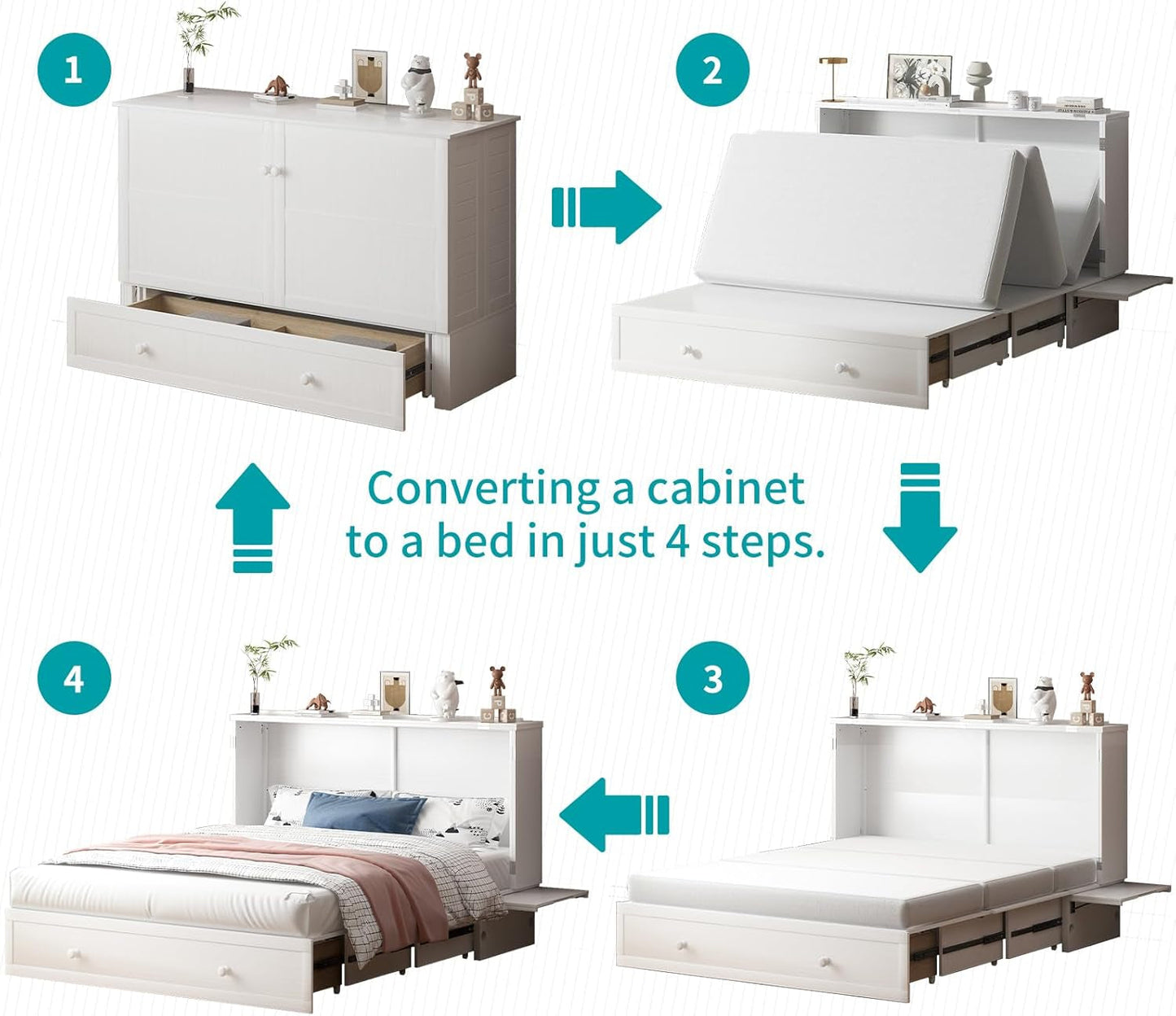 Murphy Bed Queen with USB Charging and Storage Drawers-3