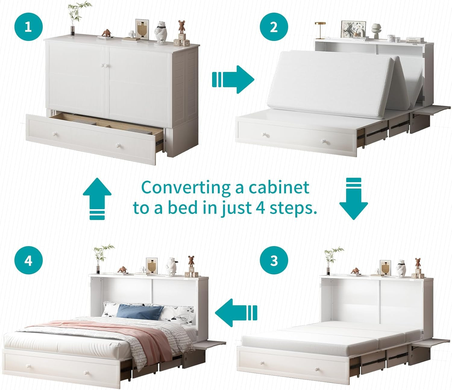 Murphy Bed Queen with USB Charging and Storage Drawers-3