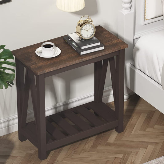 Rustic Espresso Narrow End Side Table with Shelf-1