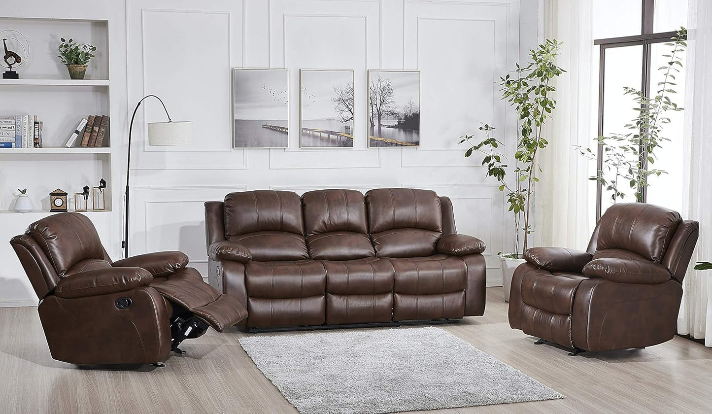 3PC Bonded Leather Reclining Sofa Chair Set Living Room Set 8018 Multiple Color (Brown)-0