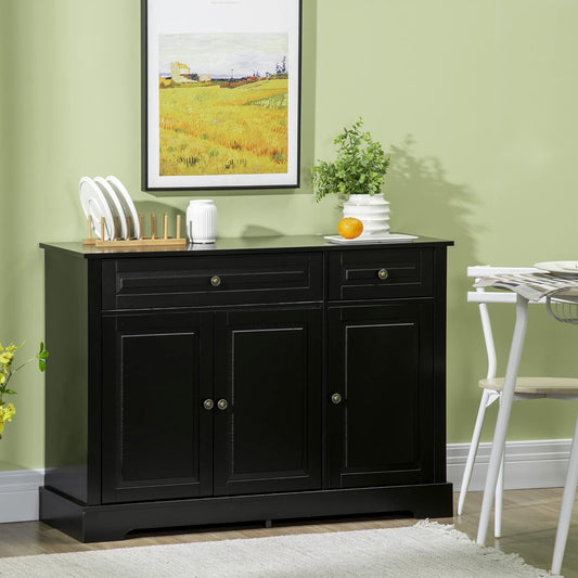 Black Modern Buffet Cabinet with Drawers Adjustable Shelves-0