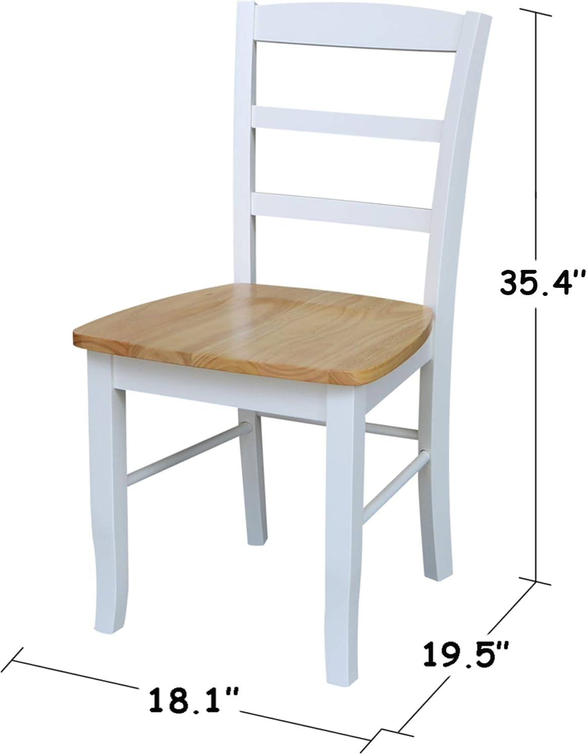 Madrid Ladderback, Set of 2 Dining Chairs , Solid Wood Kitchen/Dining Chairs, Parawood Construction, 18.1"W X 19.3"D X 35.2"H, 225 Lb Weight Capacity, Elegant, Durable, White/Natural-2