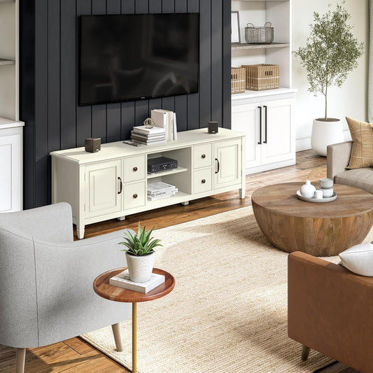 Connaught Solid Wood 72 Inch Wide Traditional TV Media Stand in Antique White for Tvs up to 80 Inches, for the Living Room and Entertainment Center-1