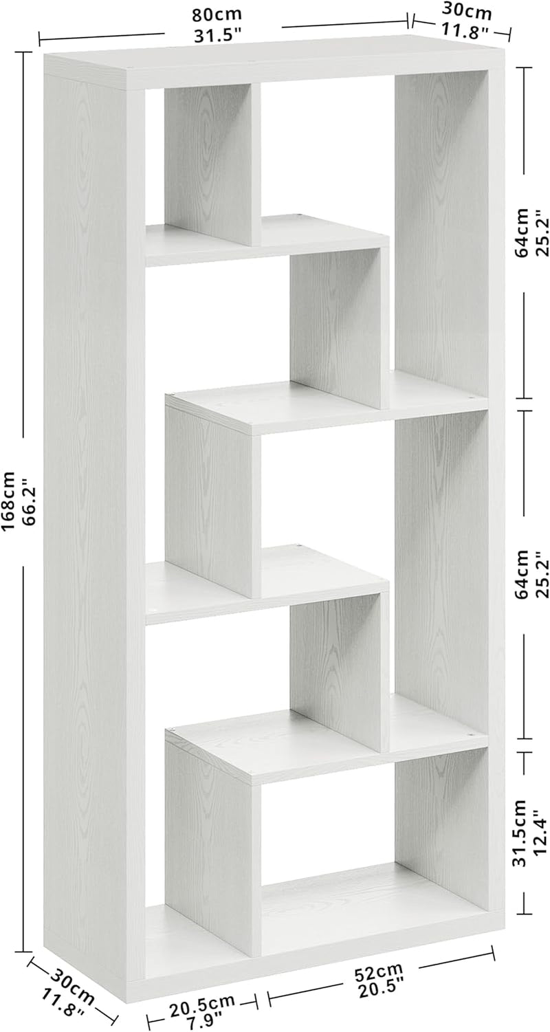 Geometric Bookcase 6-Shelf Industrial Bookshelf White Etagere Bookcase Tall Storage Display Bookshelf with Thicken Shelf for Living Room Home Office-2