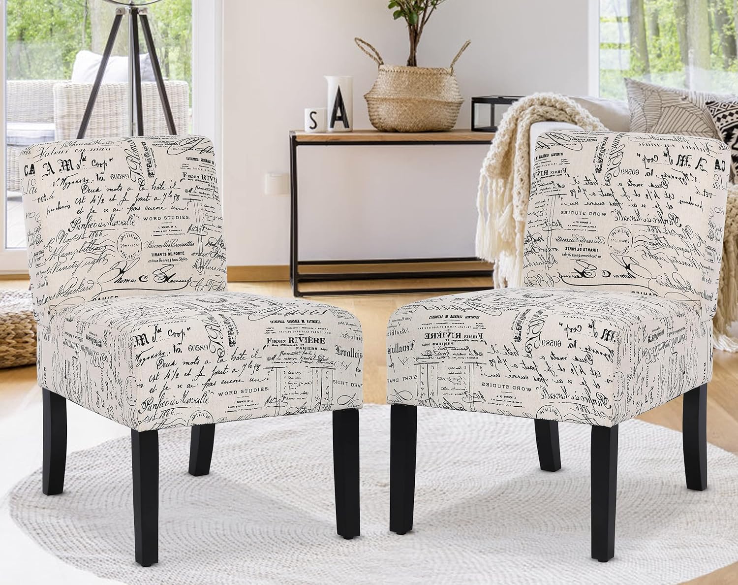 Armless Accent Chair Set of 2, Modern Living Room Chairs with Thick Cushion & Solid Wood Legs, Fabric Comfy Bedroom Chair Slipper Chair Accent Chairs Corner Side Chair Living Room Furniture, White-0