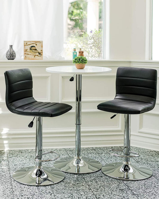 PU Leather Bar Stools Modern Square Adjustable Set of 2-0