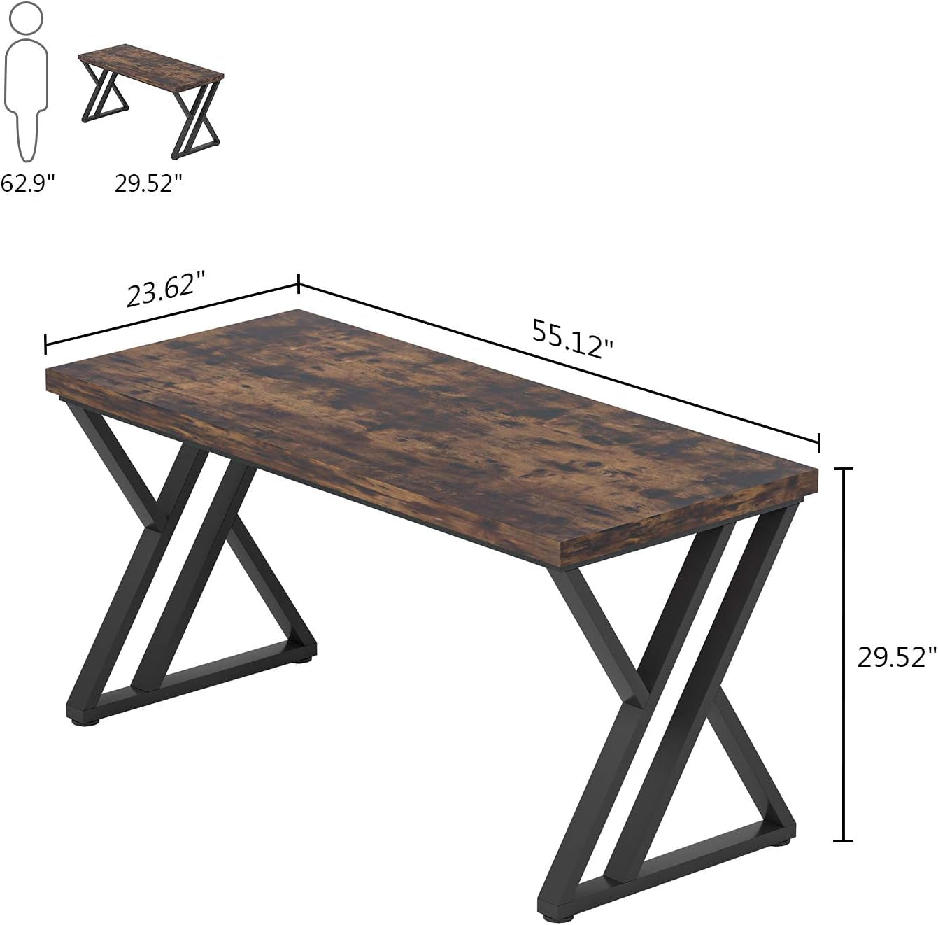 55 Inch Large Simple Industrial Computer Desk Study Writing Table Home Office Workstation,Rustic Brown-2