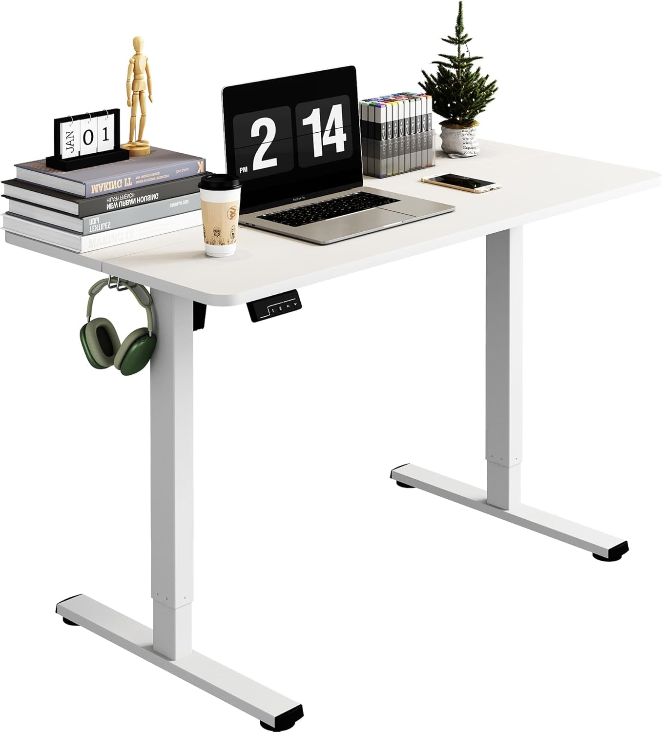 Electric Standing Desk Adjustable Height, Stand up Home Office Desk, 40X24 Inches Sit Stand Desk with Memory Preset, White-0