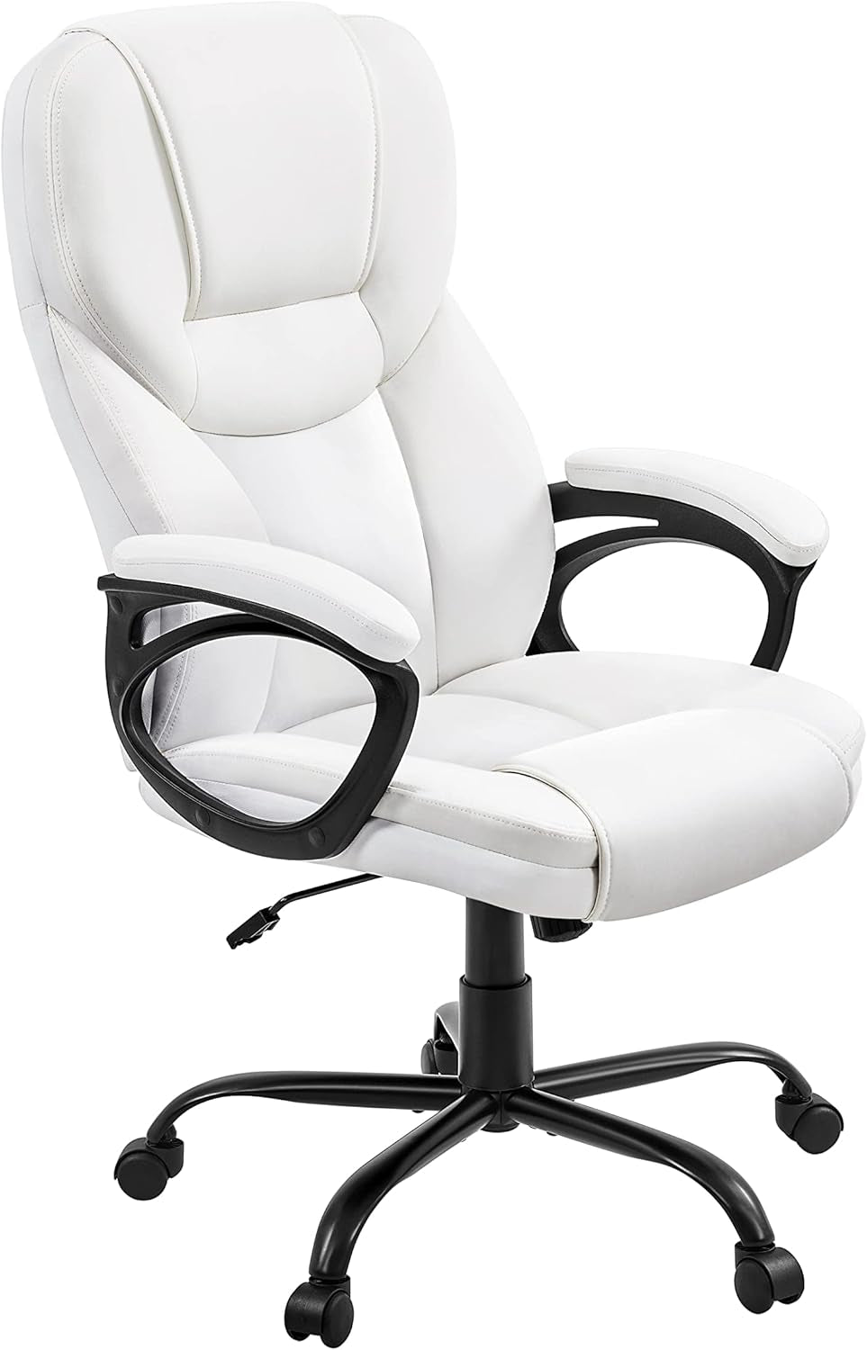 High Back Executive Chair Faux Leather Managerial Chair Ergonomic Task Chair Computer Meeting Chair Large Seat Swivel Chair, Sturdy Metal Base,White-0