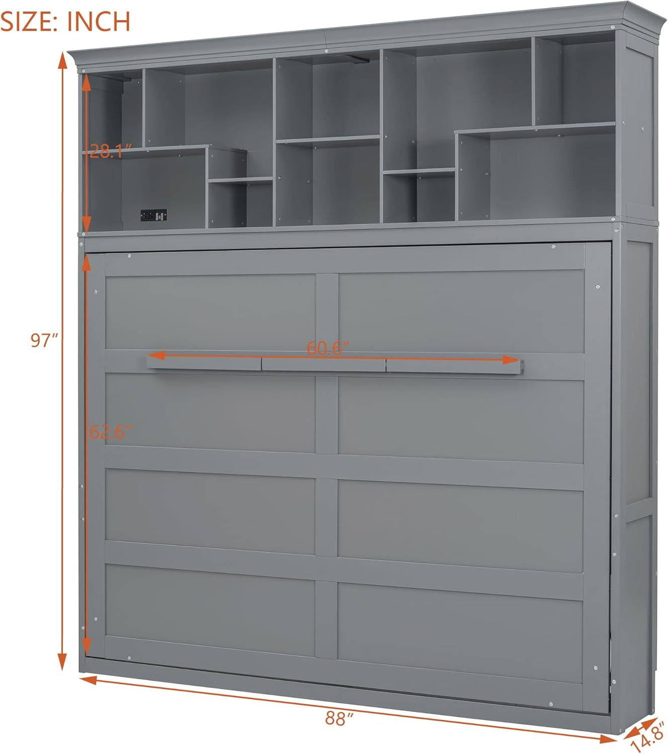 Queen Size Murphy Bed with USB and Top Shelves-3