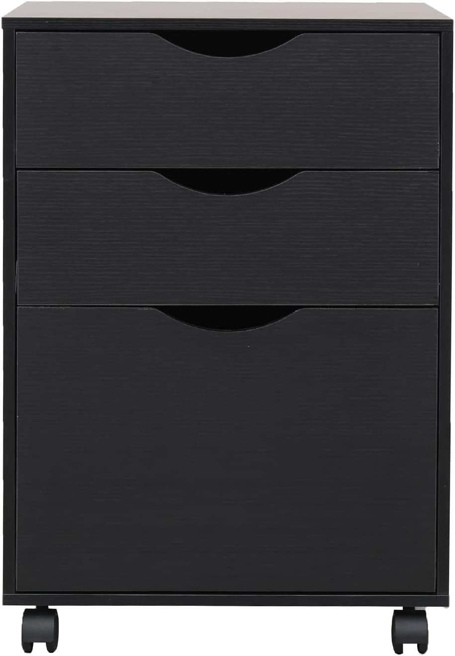 3 Drawer Mobile File Cabinet, Rolling Vertical Filing Cabinet Fits A4, Legal Paper and Letter Paper for Home Office, Black-0