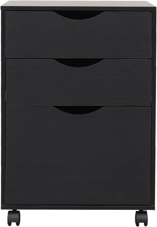 3 Drawer Mobile File Cabinet, Rolling Vertical Filing Cabinet Fits A4, Legal Paper and Letter Paper for Home Office, Black-0