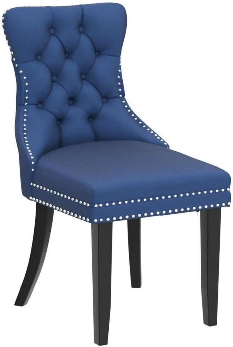 Tufted Dining Chairs Set of 4, Velvet Upholstered Dining Chairs with Nailhead Back and Ring Pull Trim, Solid Wood Dining Chairs for Kitchen/Bedroom/Dining Room (Blue)-4