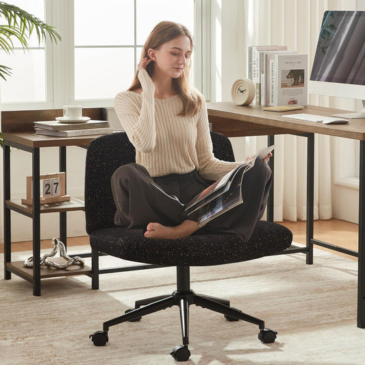 Wide Seat Swivel Office Chair, Locking Wheels, Black-0