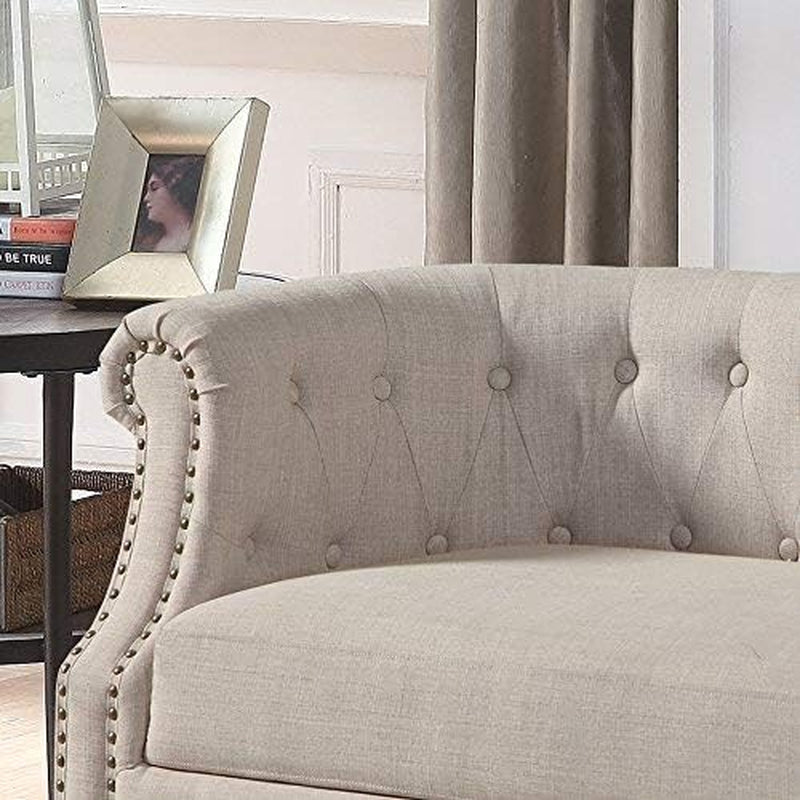 Beige Chesterfield Loveseat Classic, Elegant Design-3