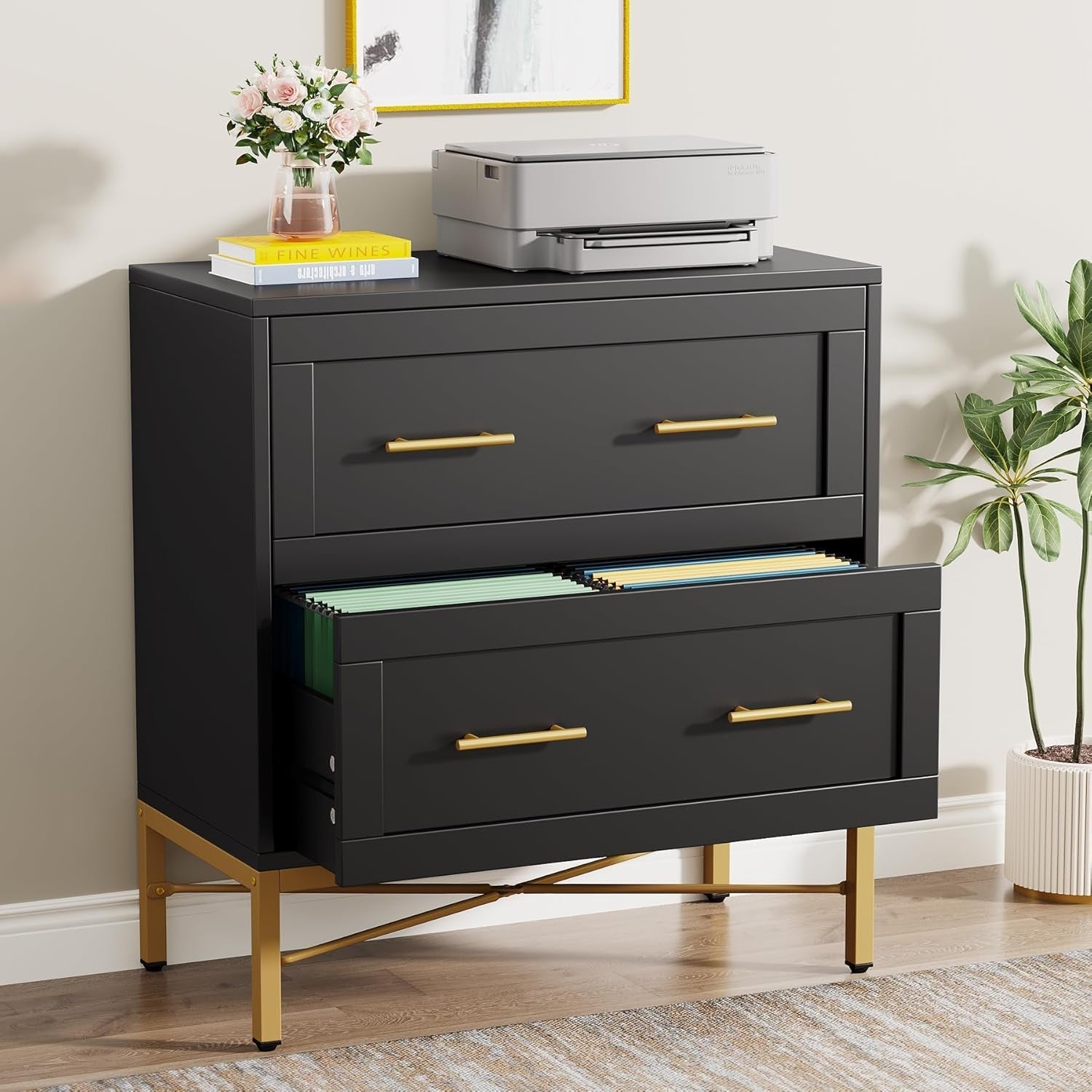 Black Gold 2 Drawer Lateral File Cabinet-1