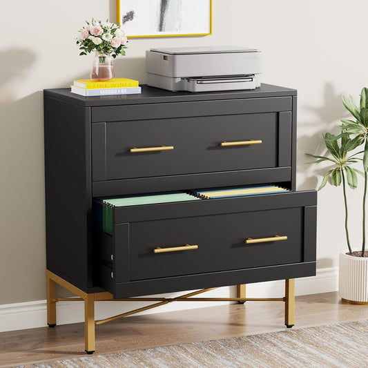 Black Gold 2 Drawer Lateral File Cabinet-1
