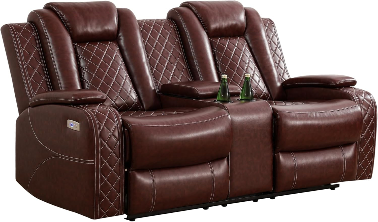 Power Recliner Sofa Set with LED, Leather Reclining Sofa Set, Living Room Furniture Set with USB Charging (3 Pieces Leather Couch Set, Garnet)-3