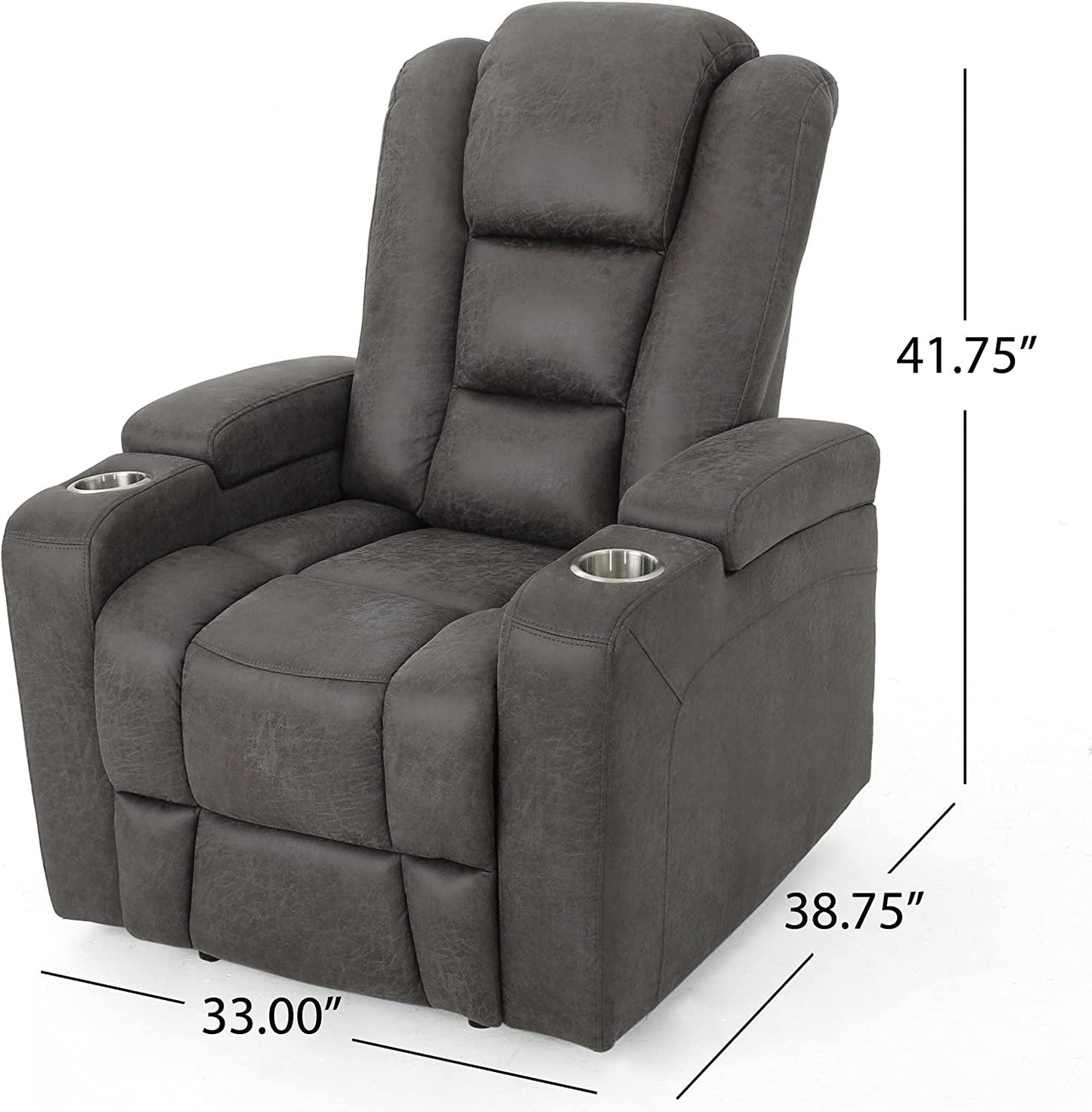 Tufted Microfiber Power Recliner W/Arm Storage and USB Cord, Slate/Black-2