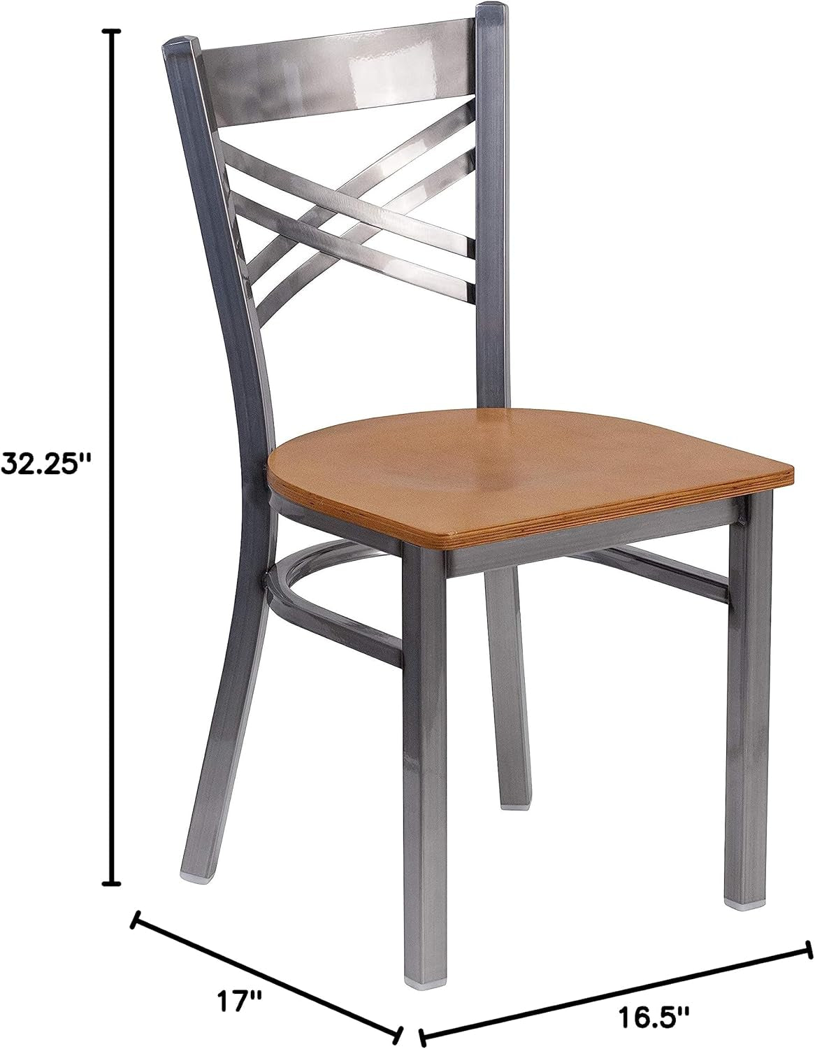 2 Pk. HERCULES Series Clear Coated ''X'' Back Metal Restaurant Chair - Natural Wood Seat-2