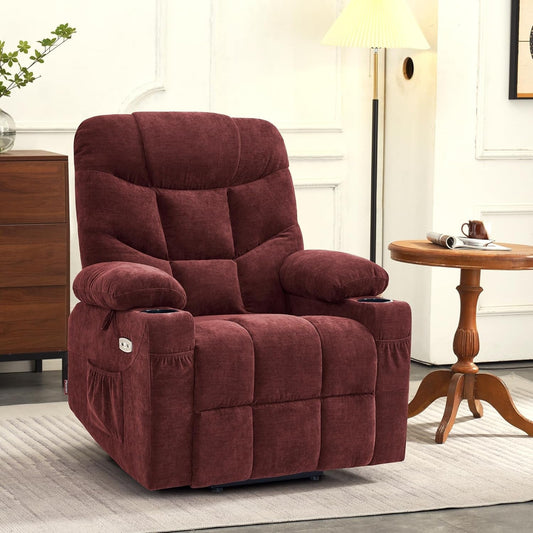 Power Lift Recliner Chair with Extended Footrest for Elderly People, Fabric 7287 (Burgundy, Medium-Regular)-1