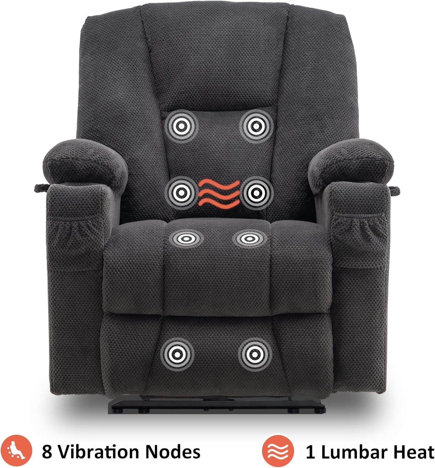 Fabric Electric Power Recliner Chair with Heat and Vibration, Cup Holders, USB Charge Ports, Extended Footrest, Cloth Powered Reclining for Living Room 8015(Grey)-4