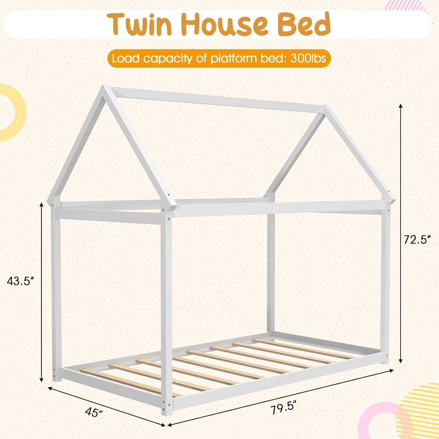 Twin House Bed with Roof Canopy, Montessori-2