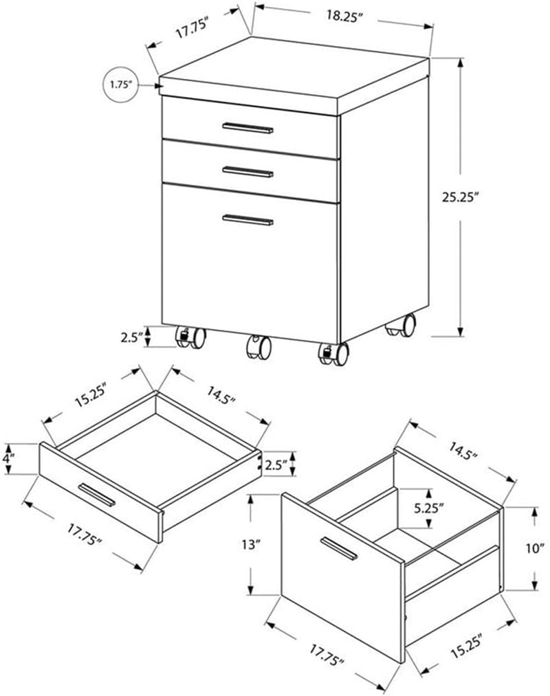 I 7051 File Cabinet, Rolling Mobile, Storage Drawers, Printer Stand, Office, Work, Laminate, Grey, White, Contemporary, Modern-2