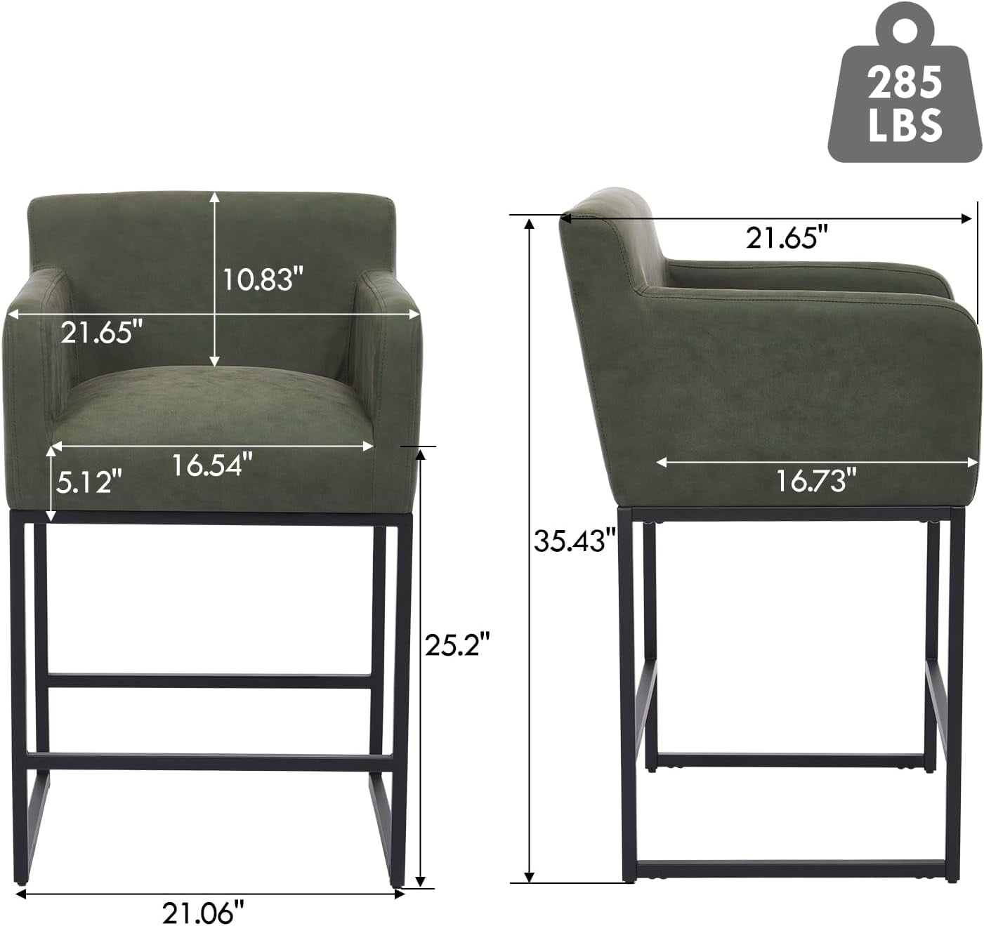Modern 25" Green Leather Bar Stools (2)-2