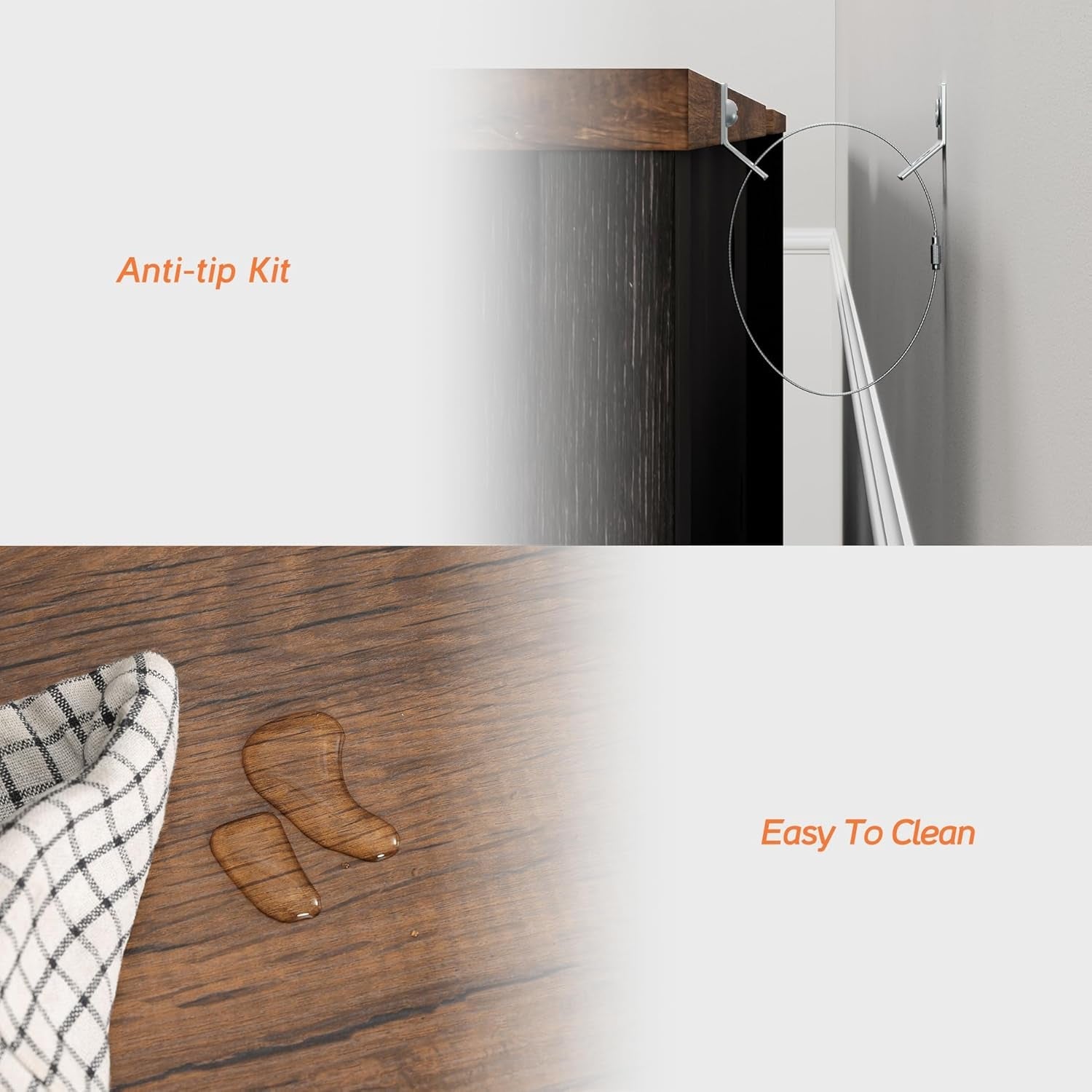 2 in 1 TV Stand Set for 100 Inch TV, Farmhouse Entertainment Center with 4 Mesh Door and Open Storage Shelves, Wood Media TV Console Table for Dining and Bedroom，Dark Walnut and Black-4