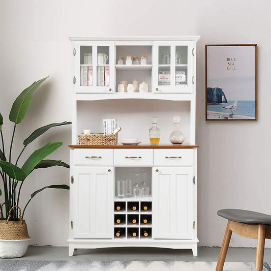 White Kitchen Hutch Sideboard with Wine Bottle Modulars-1