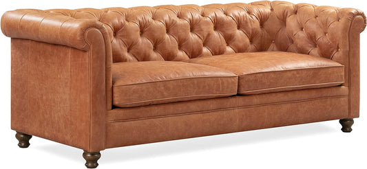 Lyon 87.4" Sofa in Full-Grain Pure-Aniline Italian Tanned Leather in Cognac Tan-0